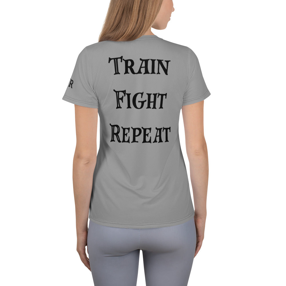 Train Fight Repeat, The Imperial Armories, Women's Athletic T-shirt in Grey